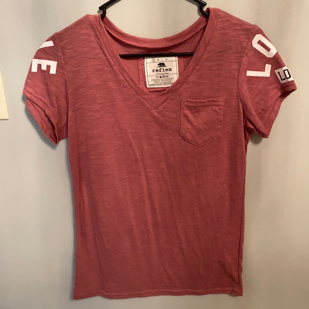 Reflex Pink “Love” shoulder t-shirt